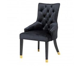 Luxusná jedálenská stolička Cheer v čiernej zamatovej farbe a zlatými prvkami 102cm