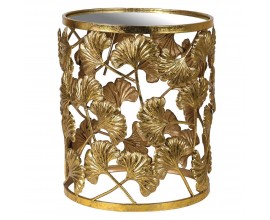 Lesklý valcový stolík Jucio s ozdobnou konštrukciou v tvare ginko listov je doplnený vrchnou zrkadlovou doskou