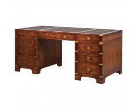 Jedinečný luxusný kancelársky stolík Dark Rich v hnedom prevedení so zásuvkami a s kovovými zlatými prvkami