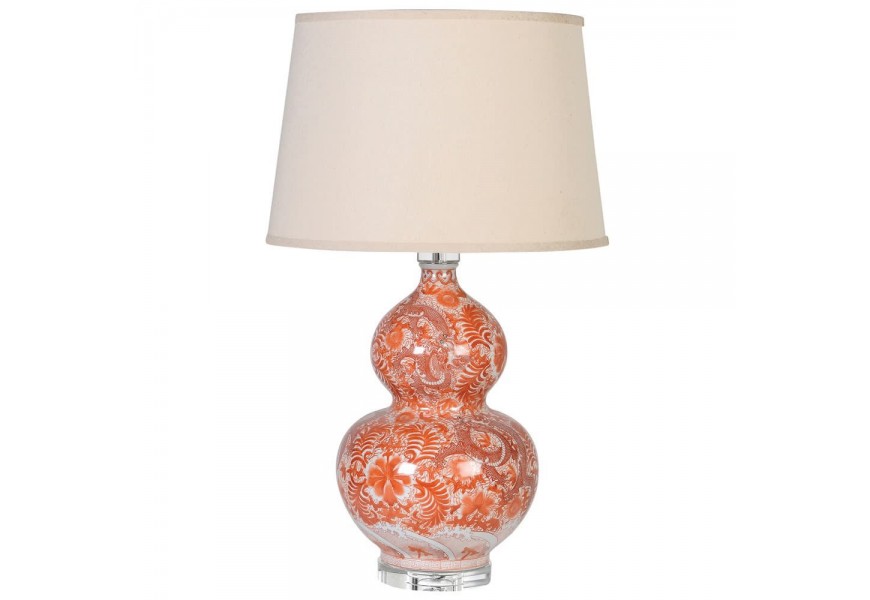 Vysoká stolná lampa Aman s oranžovým porcelánovým podstavcom a bledým textilným tienidlom