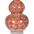 Orientálna porcelánová lampa Aman s oranžovým vzorom a béžovým tienidlom 77cm