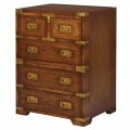 Štýlový koloniálny príručný stolík Dark Rich v hnedej farbe z  masívu a MDF a s piatimi zásuvkami so zlatými rukoväťami
