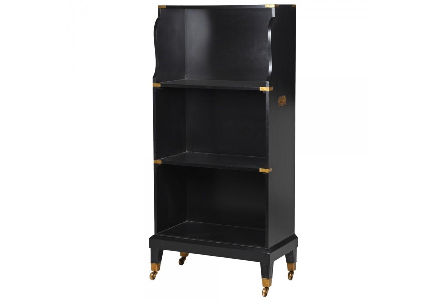 Luxusná koloniálna knižnica Wielton Oro v čiernej farbe s tromi poličkami a s nožičkami na koliečkach