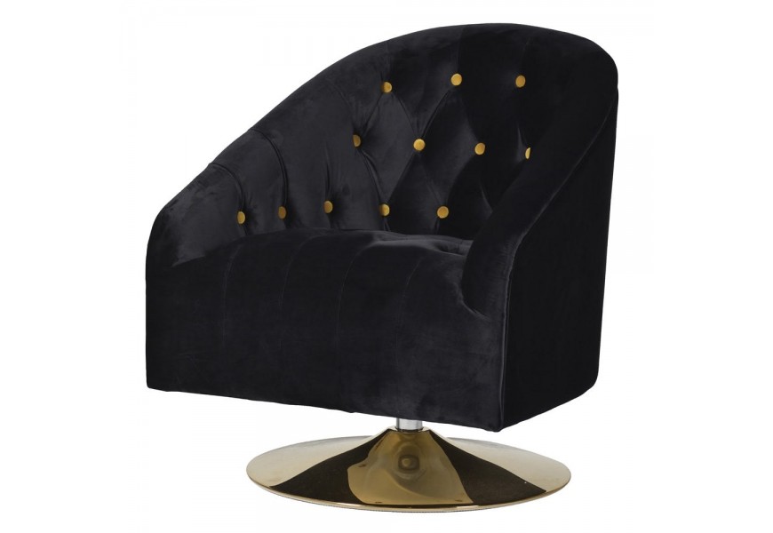 Čierne chesterfield kreslo Fenwick s aplikáciami v zlatej farbe