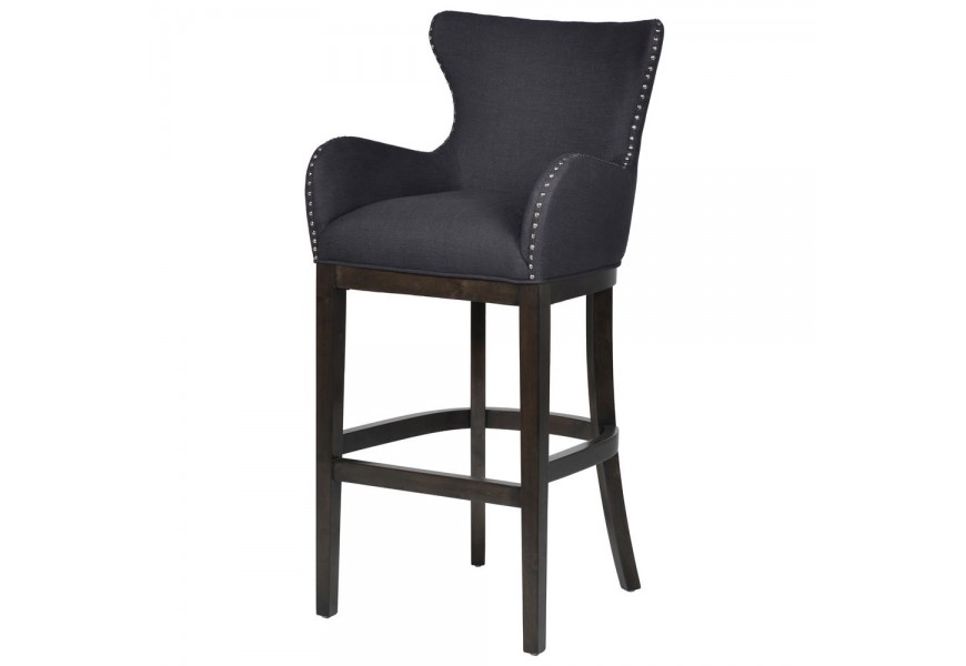 Sivo-čierna barová stolička Fairlie s kovovými aplikáciami v striebornej farbe