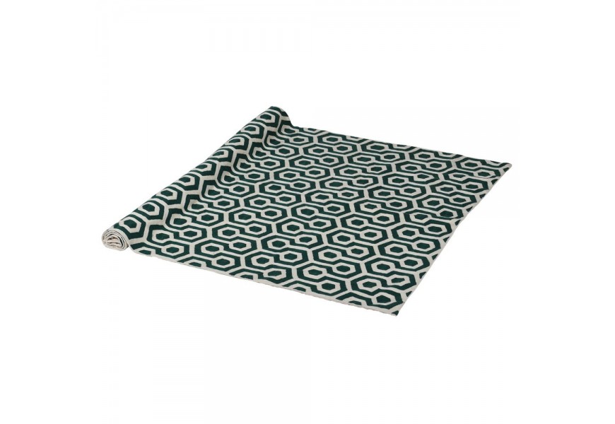 Obdĺžnikový koberec Gemo s retro vzorom v odtieňoch slonovinovej kosti a zelenej, vyrobený z vlny a bavlnených vlákien