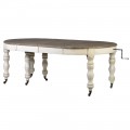 Luxusný oválny vintage jedálenský stôl Oleandro s bielymi vyrezávanými masívnymi nohami a rozložiteľnou doskou z tmavého dreva