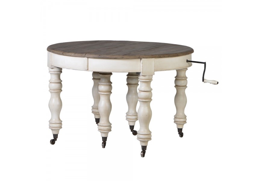 Luxusný rozkladateľný okrúhly jedálenský stôl Oleandro 125cm vo vintage štýle z dreva