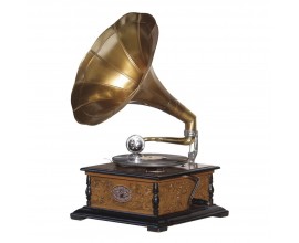Funkčný dobový retro kľukový gramofón Tempos z mangového dreva a mosadze 64cm