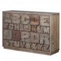 Štýlová dizajnová komoda Downey so zásuvkami s abecedným vzorom z dreva v sivohnedej farbe