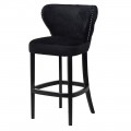 Jedinečná baroková vintage čierna barová stolička Black Velvet so zamatovým čalúnením, dizajnovými kovovými cvokmi a nohami z ma