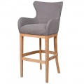 Štýlová retro barová stolička Oakly s poťahom v sivej farbe a s kovovým vybíjaním a aplikáciou a s masívnymi nohami