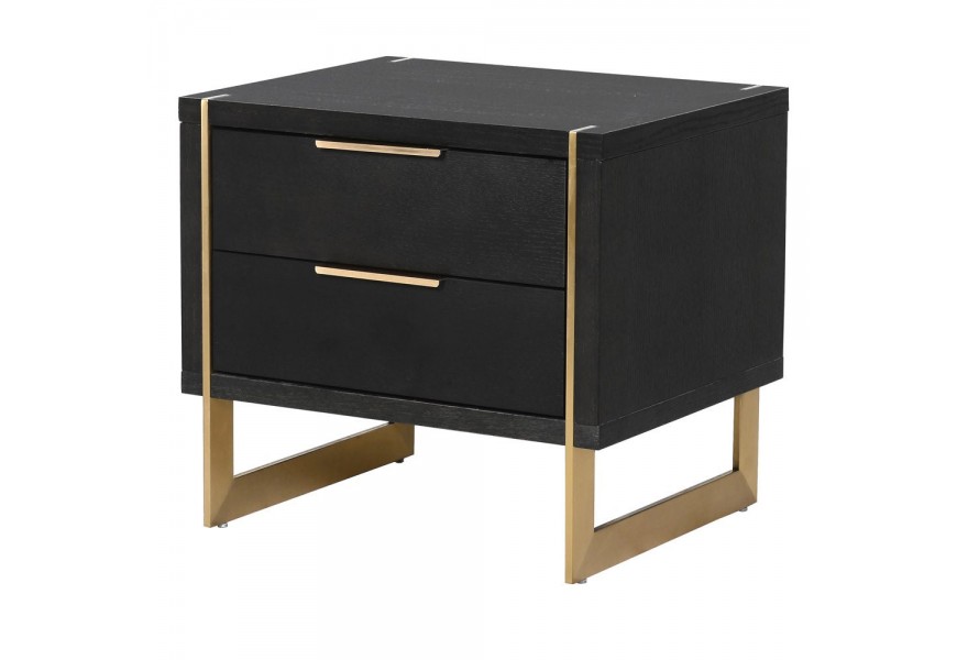 Luxusný štýlový nočný stolík Dawson z čierneho dreva s geometrickou zlatou konštrukciou