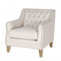 Exkluzívne kreslo Gresham s chesterfield prešívaním v svetlobéžovej farbe s hnedými masívnymi nožičkami