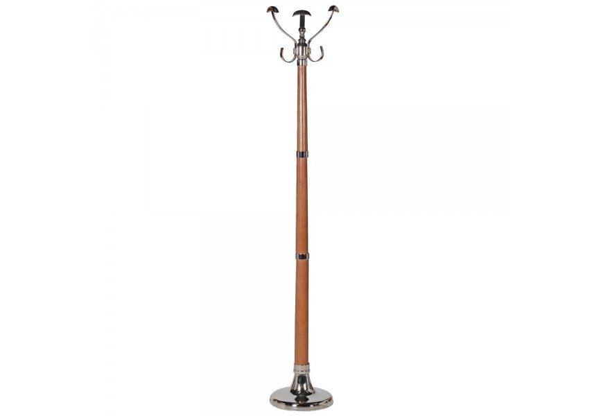 Štýlový stojaci vysoký vešiak na kabáty Vion s koženými a kovovými prvkami