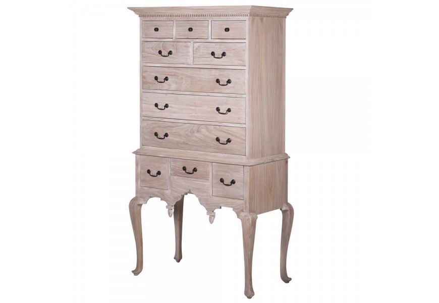 Luxusn&aacute; rustik&aacute;lna vysok&aacute; komoda Georgian 185cm s jeden&aacute;stimi z&aacute;suvkami