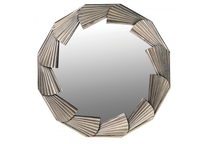 Art-deco strieborné okrúhle zrkadlo Riello s imitáciou mušlí