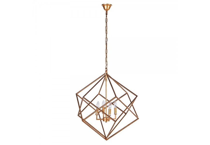 Štýlový luster Trifle so zlatým tienidlom z tenkých tyčí tvoriacich nadčasový geometrický vzor