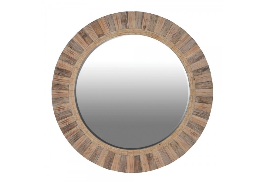 Štýlové vidiecke nástenné zrkadlo Warren s dreveným rámom kruhového tvaru