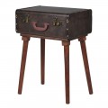 Štýlový príručný stolík Maleta v podobe kufra s koženým povrchom na drevenej podstave