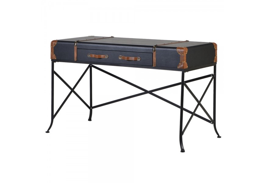 Štýlový koloniálny pracovný stôl Geleo s koženým povrchom a úložným priestorom