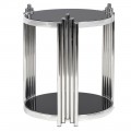 Štýlový príručný stolík Decorio v tvare kruhu s chrómovým leskom kovovej konštrukcie a zrkadlovým povrchom sklenených dosiek
