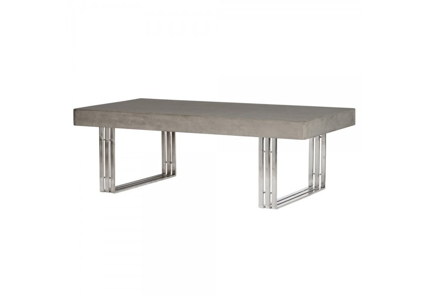 Industriálny štýlový konferenčný stolík Lubbock s doskou z betónu sivej farby a s kovovou konštrukciou