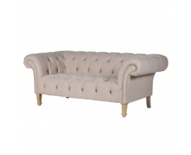 Luxusná sedačka Helen I s béžovým prešívaným poťahom v Chesterfield štýle a drevenými nohami 185cm