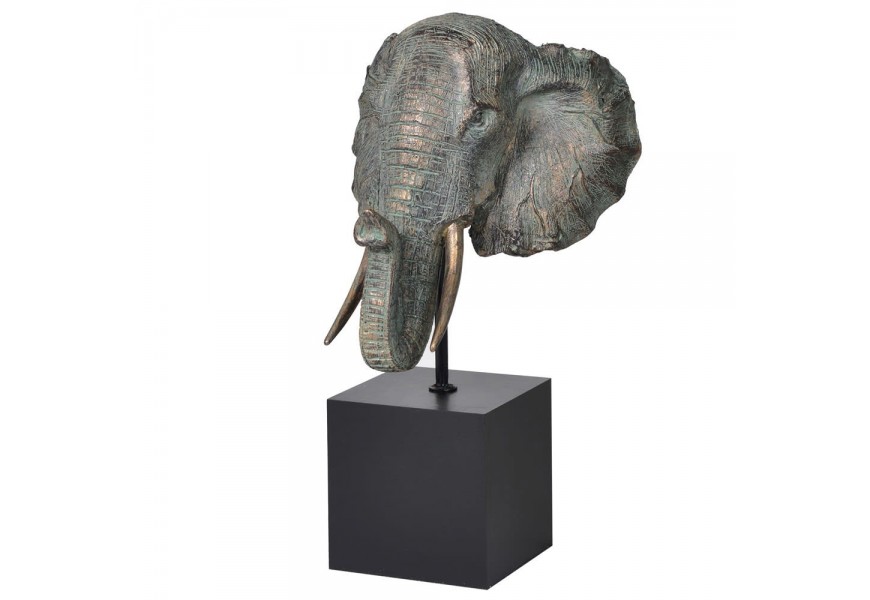 Jedinečná dekorácia Elephant so sloňou hlavou na čiernom podstavci
