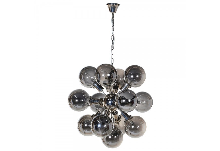 Dizajnový strieborný luster Tuscon s trinástimi žiarovkami v čiernej farbe s priesvitným efektom