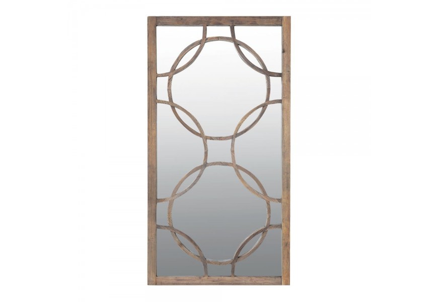 Dizajnové obdĺžnikové nástenné zrkadlo Garland s rámom z masívneho  dreva a s kruhovými vzormi