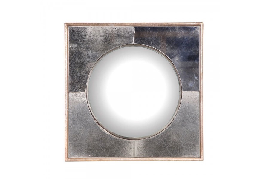 Industriálne štvorcové nástenné zrkadlo Siles v ráme striebornej farby