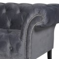 Luxusná sivá Chesterfield sedačka Bronx v zamatovom poťahu s čiernymi drevenými nohami 225cm