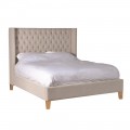 Štýlová čalúnená posteľ Heidy II s ľanovým poťahom a beldými drevenými nohami