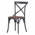 Dizajnová industriálna stolička Frisco z masívneho dreva v sivej farbe s hnedou sedacou časťou
