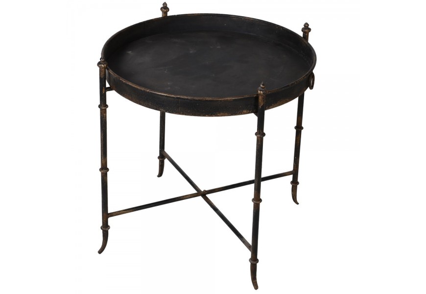 Kruhový kovový príručný stolík Adamuz v štýle vintage