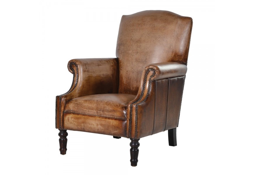 Hnedé kreslo Belmez s opierkami na ruky s koženým poťahom