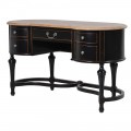 Luxusný koloniálny kancelársky stôl Savannah oblého tvaru z masívneho dreva v čiernej farbe so zásuvkami a hnedou povrchovou dos