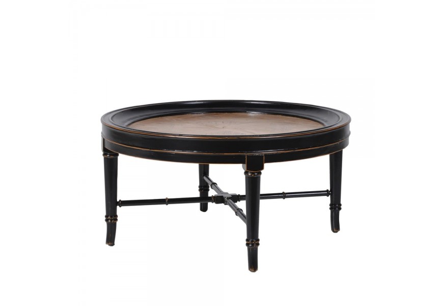 Štýlový koloniálny konferenčný stolík Savannah kruhového tvaru z masívneho  dreva v čiernej a hnedej farbe