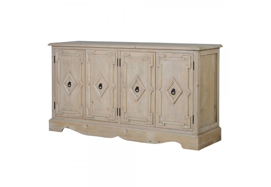 Vidiecky príborník Bellevue v hnedej prírodnej farbe z masívneho dreva so štyrmi dvierkami