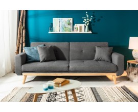 Škandinávska sklápacia sedačka Scandinavia v sivom poťahu s gombíkmi a s drevenou podstavou 215cm