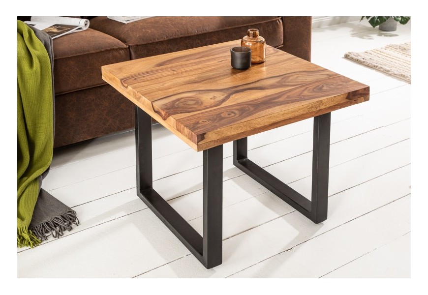 Dizajnový industriálny konferenčný stolík Steele Craft z masívneho palisandrového dreva a s čiernymi nohami z kovu