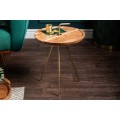 Kruhový dizajnový príručný stolík Gedling v art-deco štýle z masívneho agátového dreva so zlatými nohami a úchytom