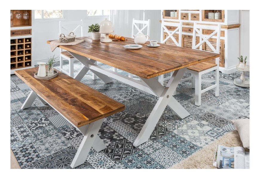 Hnedý vidiecky jedálenský stôl Frida Blanca II z mangového masívu
