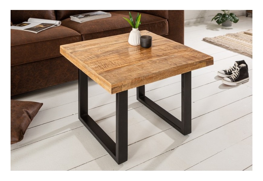 Dizajnový industriálny konferenčný stolík Steele Craft z masívneho mangového dreva v hnedej farbe a čiernymi kovovými nohami
