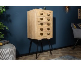 Retro vysoká komoda Meridian z mangového dreva s piatimi zásuvkami a čiernymi kovovými nohami 116cm