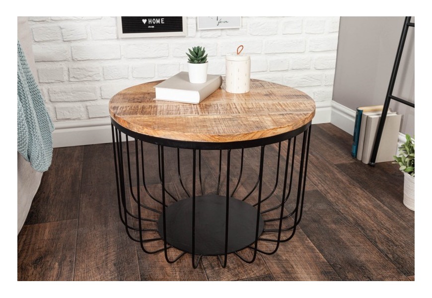 Industriálny okrúhly konferenčný stolík Storage z mangového dreva 56cm
