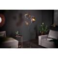 Stojaca lampa Levels, moderný štýl, kovová konštrukcia s textilnými tienidlami, s nastaviteľnými  ramenami, čierno-zlatá farba.