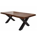 Industriálny dizajnový konferenčný stolík Sheesham z masívneho palisandrového dreva s čiernymi kovovými nohami 110cm