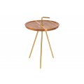 Art-deco kruhový príručný stolík Gedling z masívneho agátového dreva so zlatým úchytom 41cm
